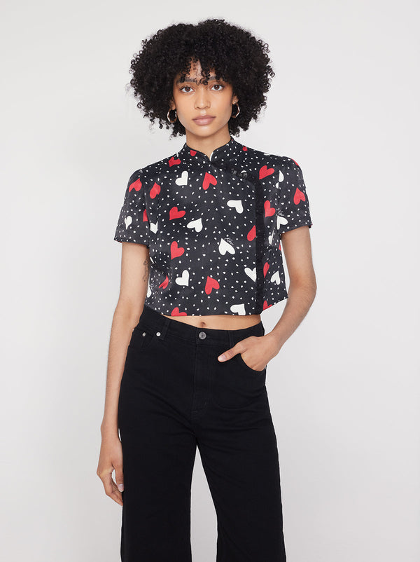 Pearl Red Heart Print Top