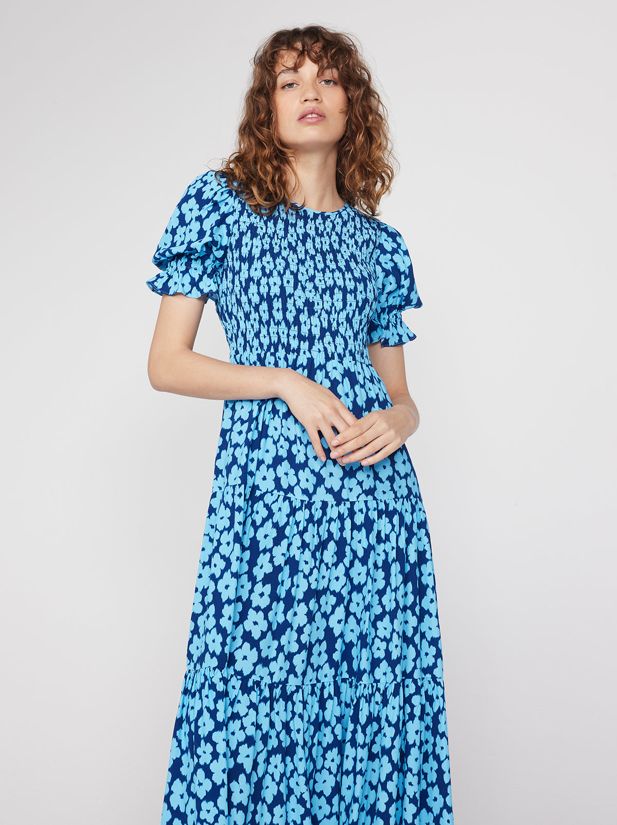 Persephone Blue Blurred Floral Midi Dress By KITRI Studio