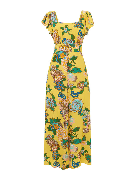 Petra Yellow Printed Maxi Dress | Women's Maxi Dresses | KITRI