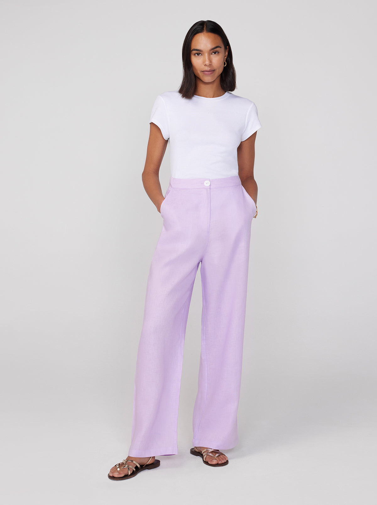 Phoenix Lilac Linen Wide Leg Trousers By KITRI Studio