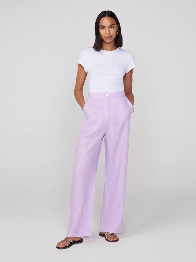 Phoenix Lilac Linen Wide Leg Trousers