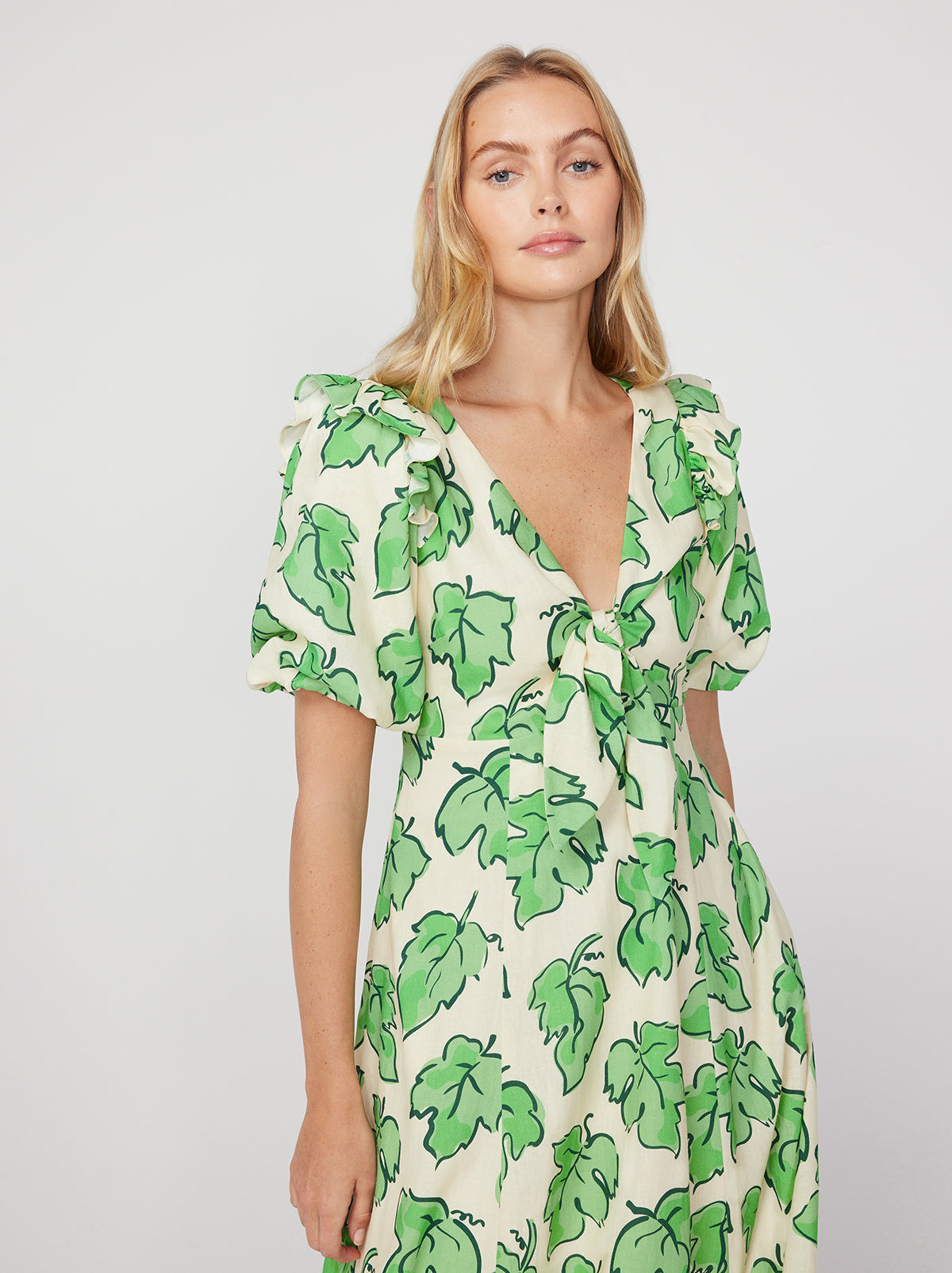 Pia Green Vine Leaf Tie Front Dress By KITRI Studio
