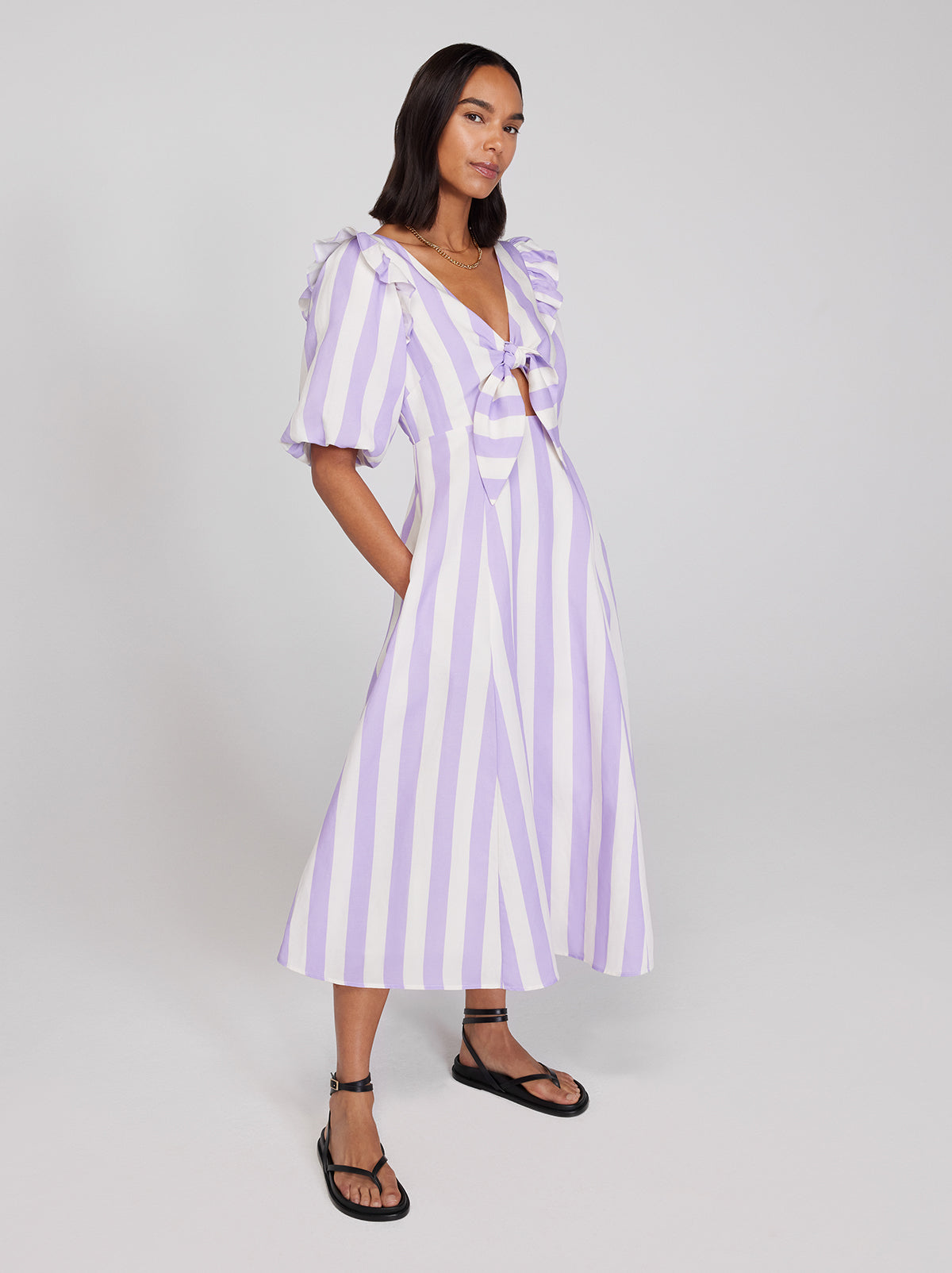 Pia Lilac Stripe Tie Front Dress By KITRI Studio