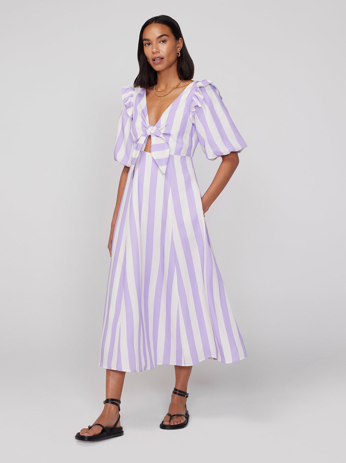 Pia Lilac Stripe Tie Front Dress | KITRI Studio
