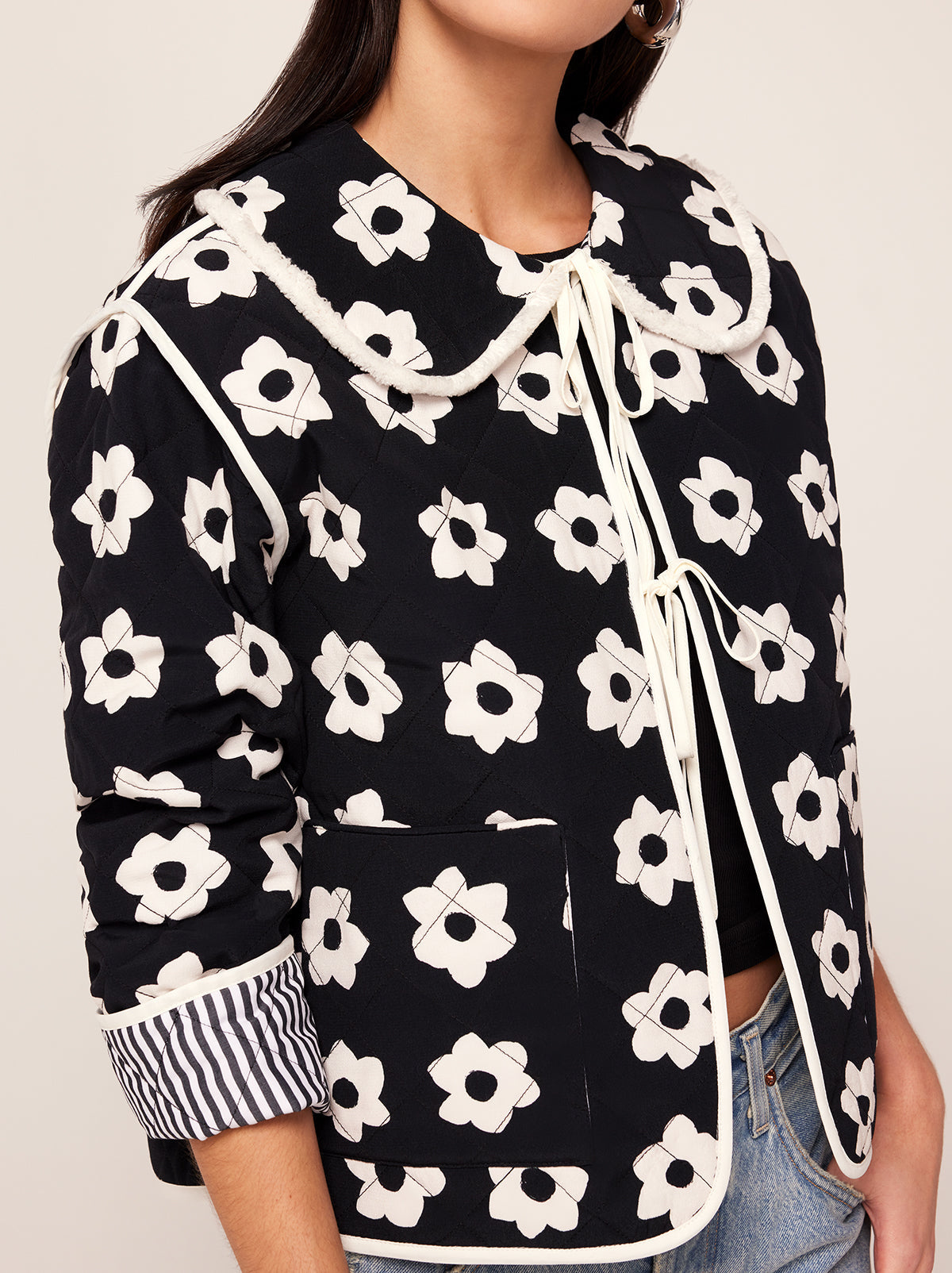 Black and white floral jacket hotsell