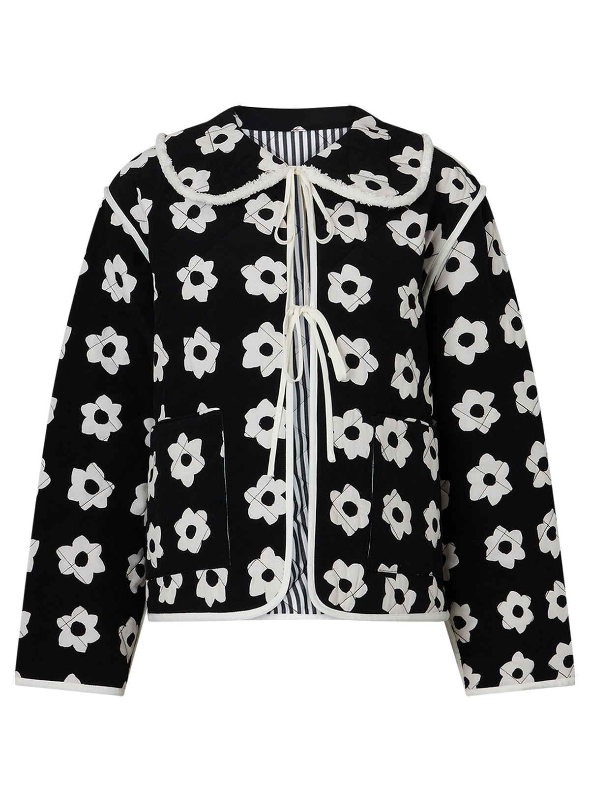 Piper Black Tiled Floral Reversible Quilted Jacket | KITRI Studio