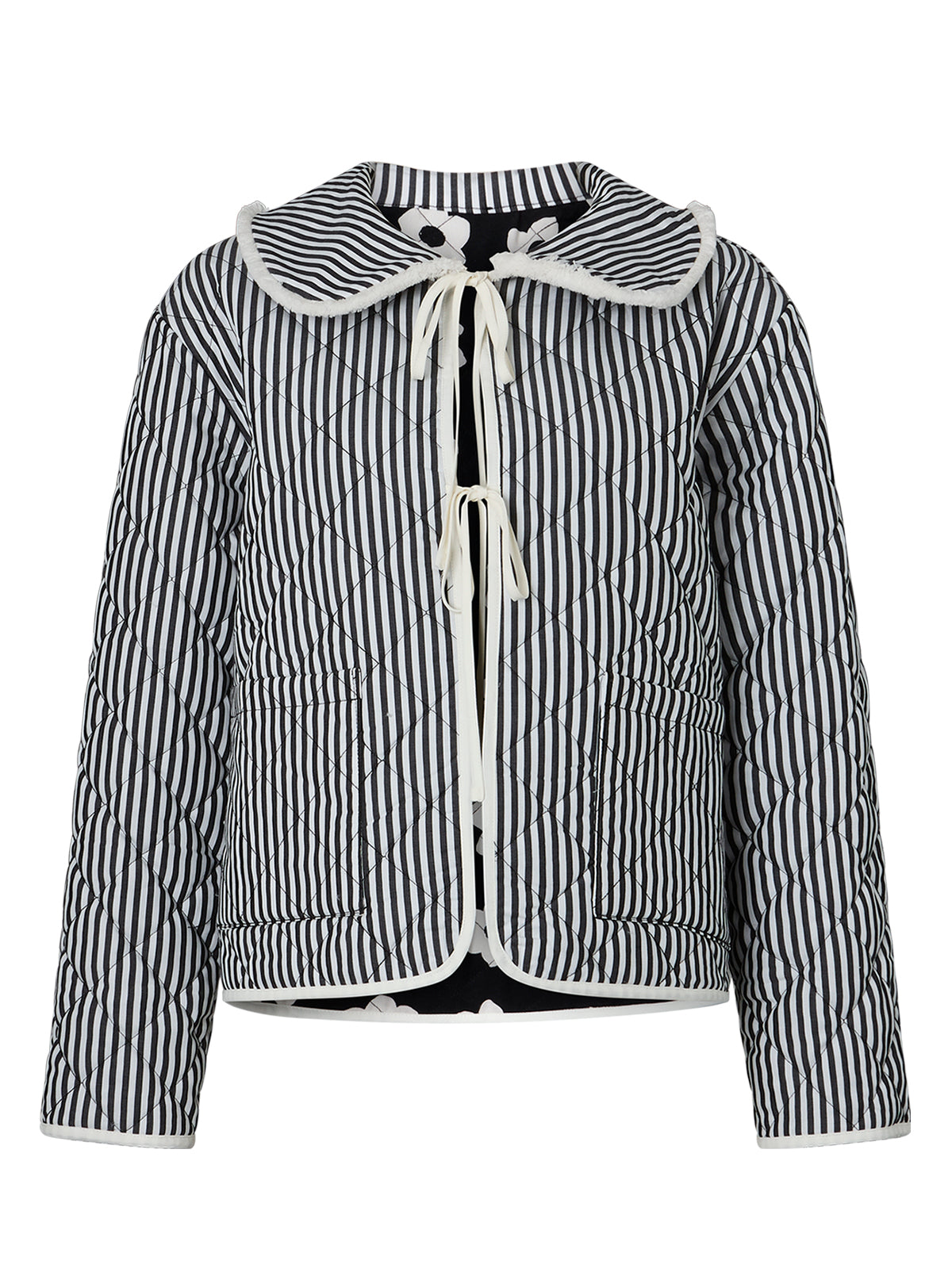 Piper Black Tiled Floral Reversible Quilted Jacket | KITRI Studio