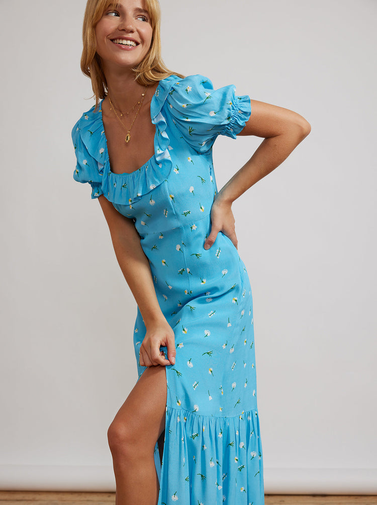 Prunella Blue Vintage Floral Dress by KITRI Studio