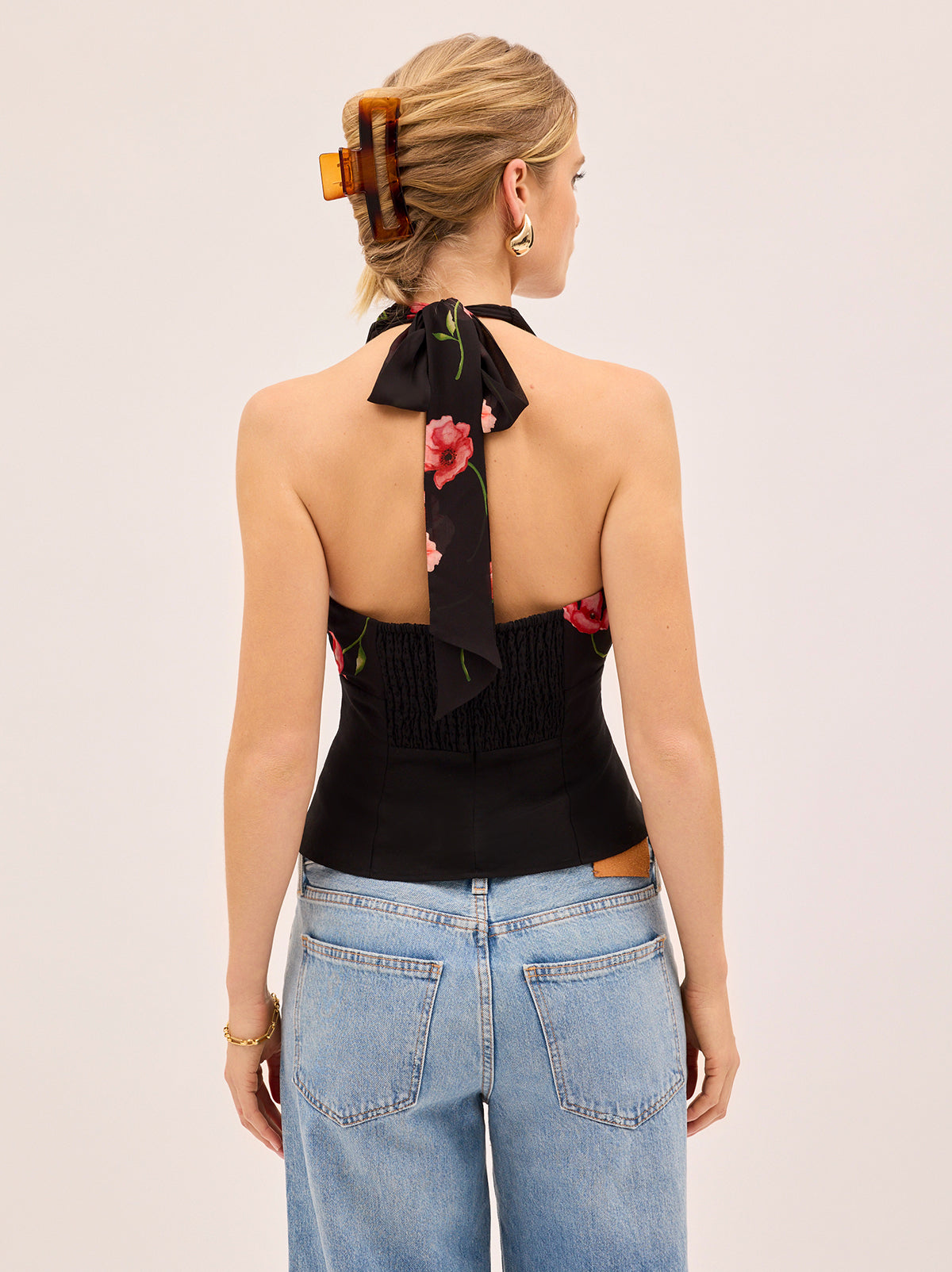 Raine Black Poppy Print Halter Top By KITRI Studio