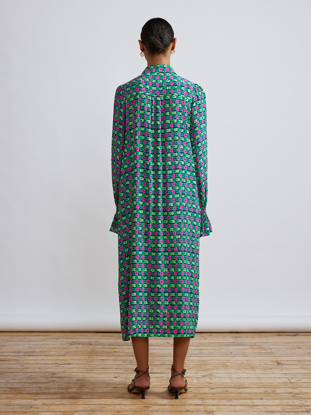 Raquel Green Linear Floral Shirt Dress by KITRI Studio
