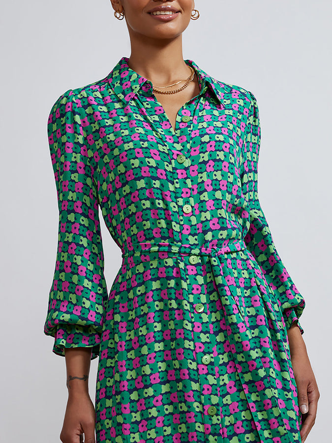 Raquel Green Linear Floral Shirt Dress | KITRI Studio