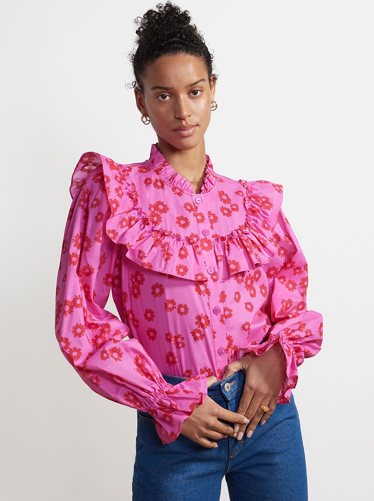 Raya Pink Daisy Print Cotton Voile Top By KITRI Studio