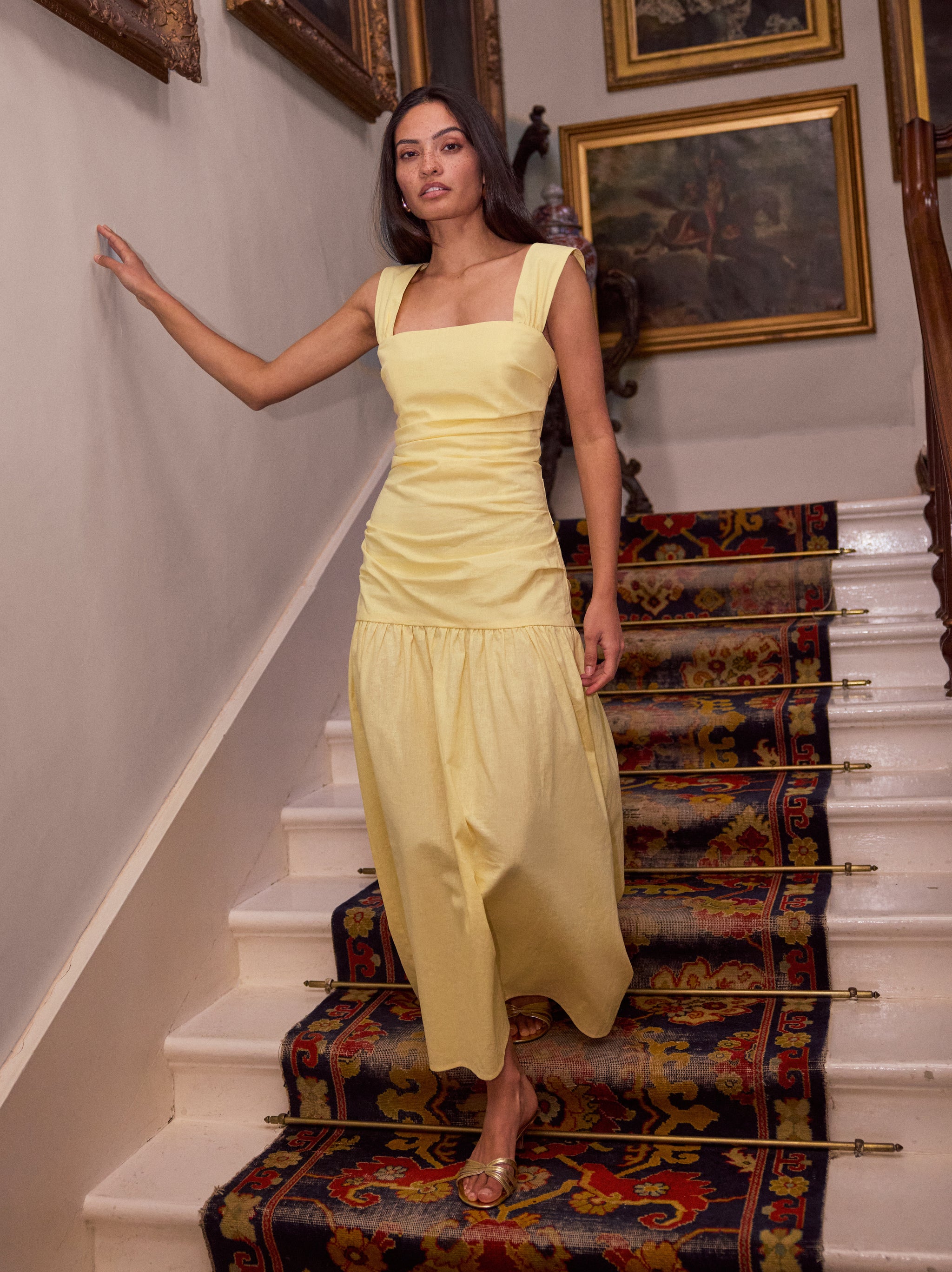 Reese Pastel Yellow Cotton Linen Dress | KITRI Studio Reese Pastel Yellow Cotton Linen Dress | KITRI Studio
