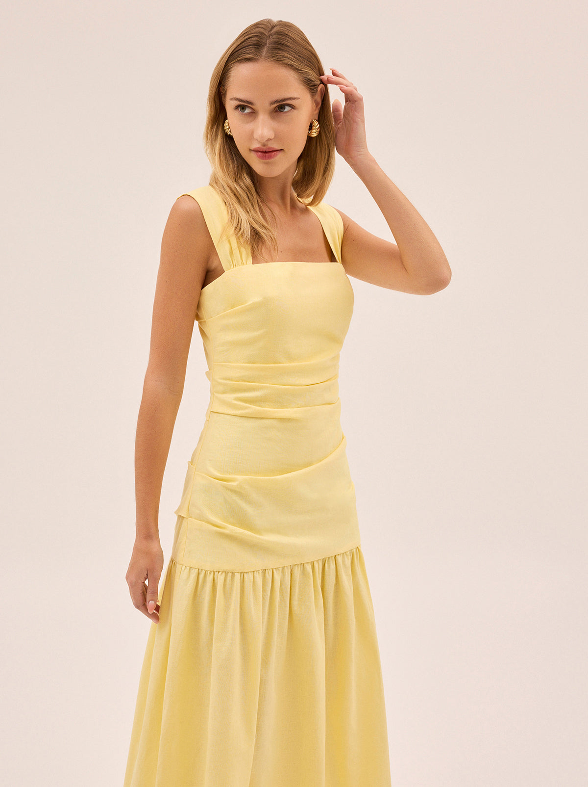 Reese Pastel Yellow Cotton Linen Dress By KITRI Studio