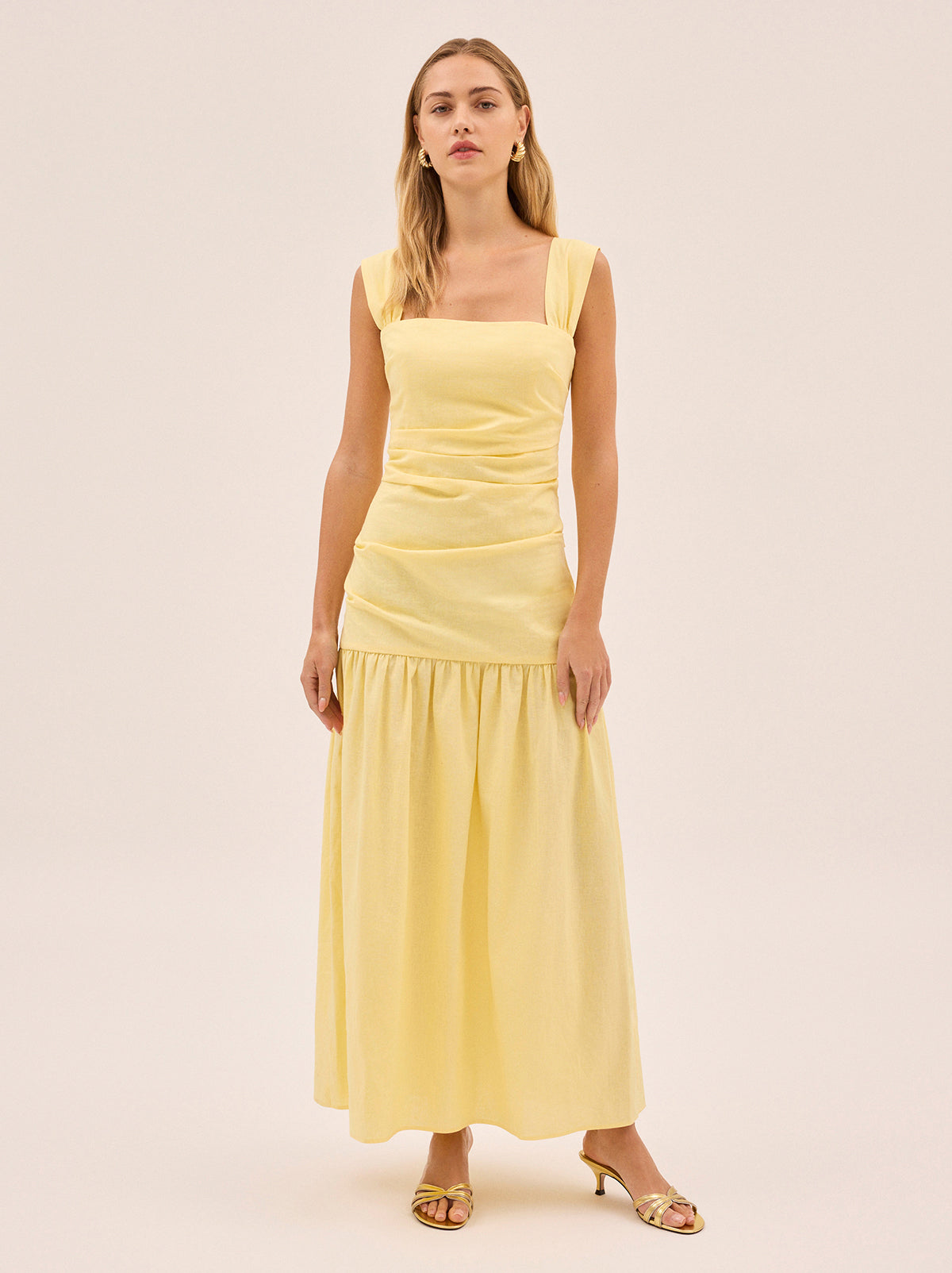 Reese Pastel Yellow Cotton Linen Dress By KITRI Studio