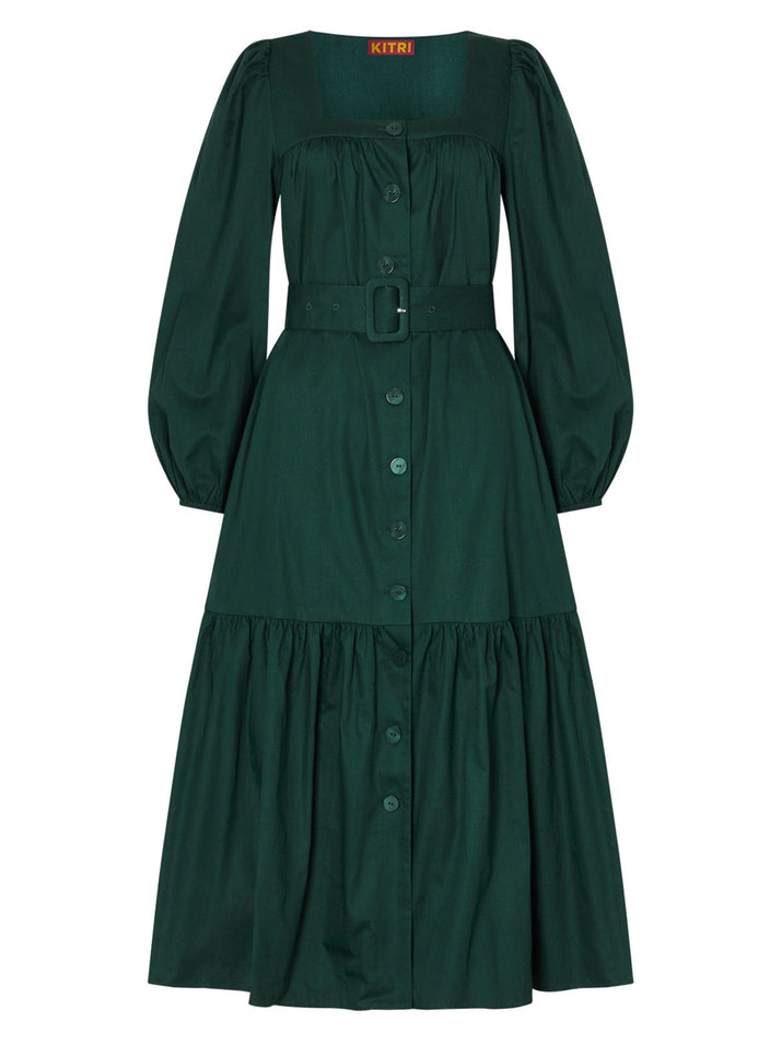 Regina Pine Green Cotton Dress | KITRI Studio