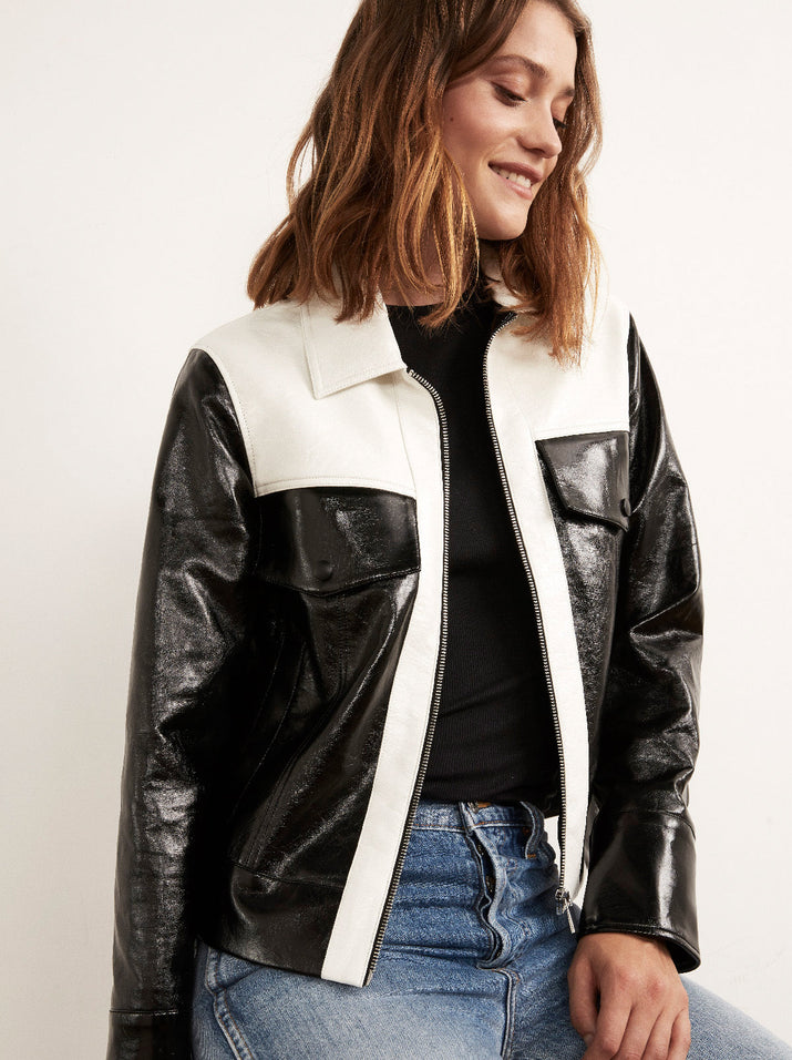 Black vinyl outlet biker jacket