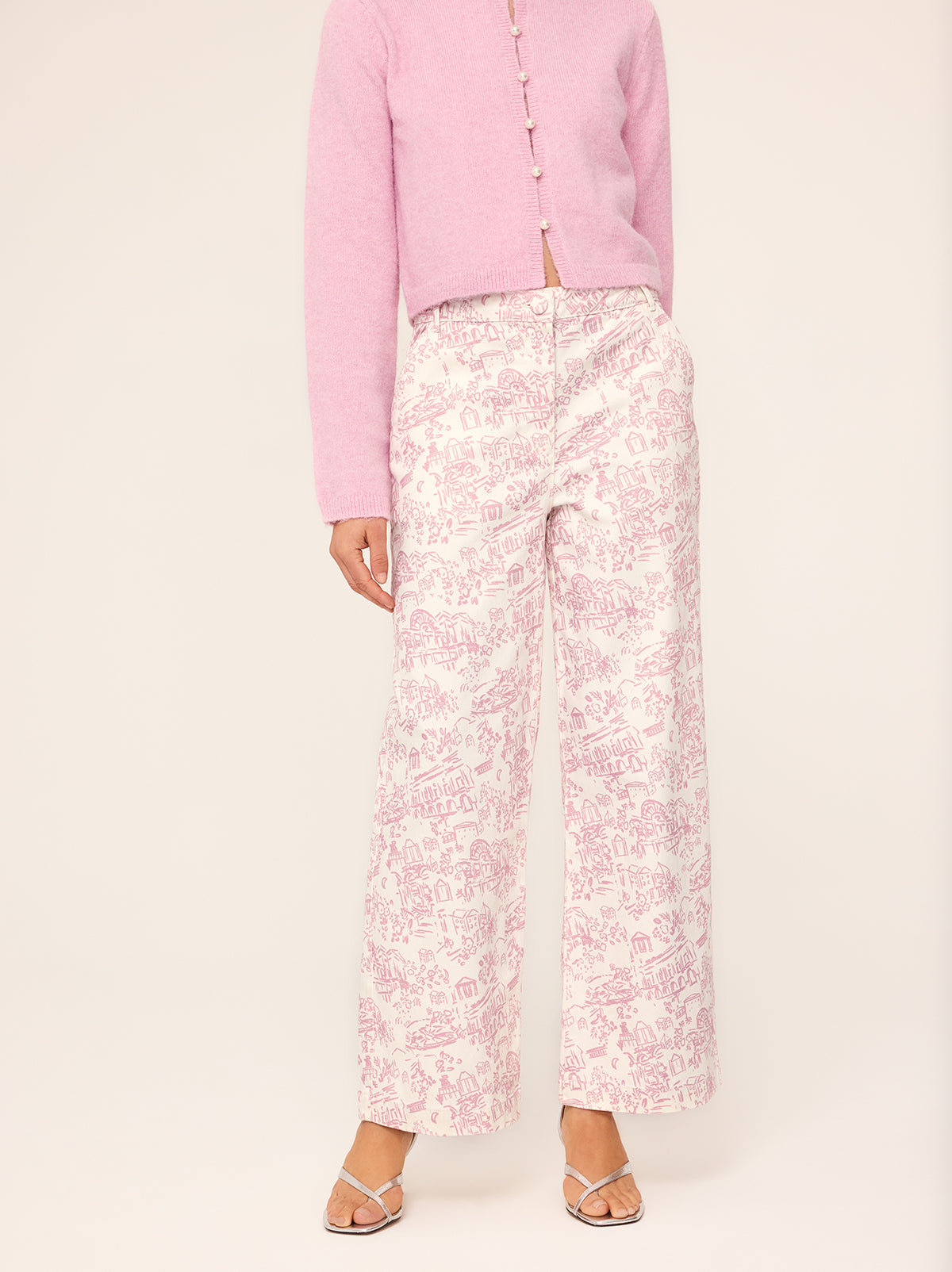 Remi Pink Theatre Print Denim Trousers By KITRI Studio