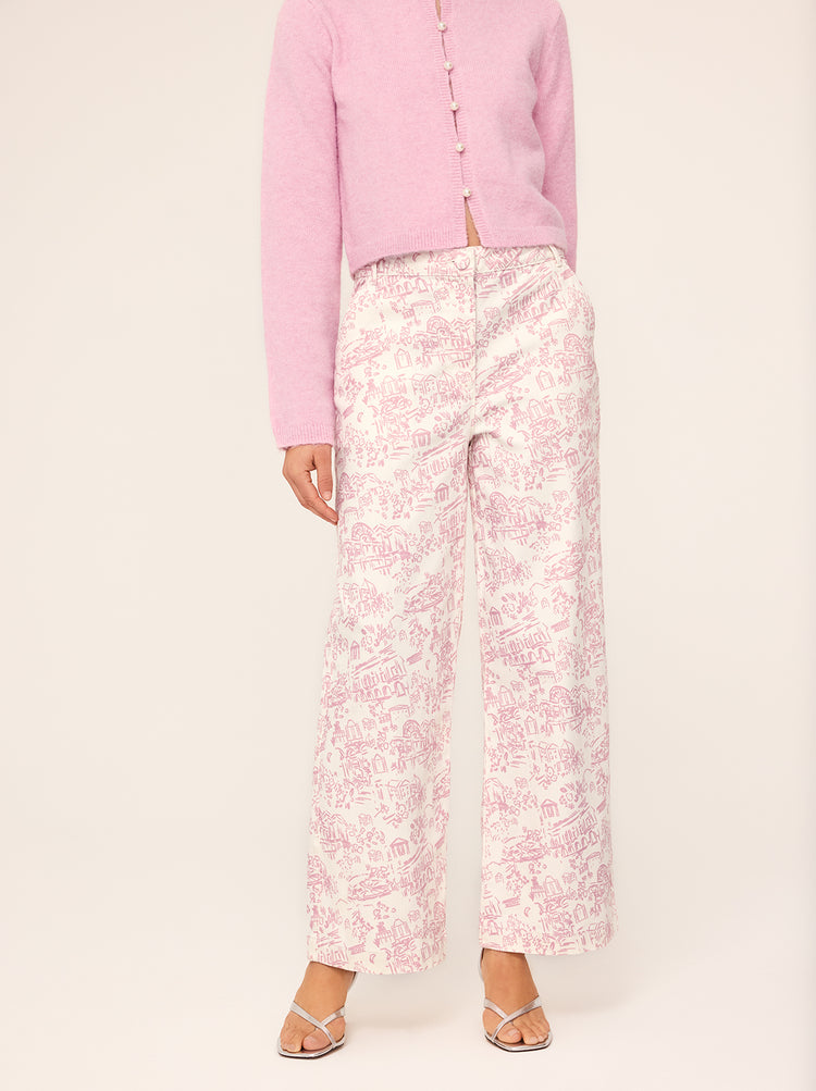 Remi Pink Theatre Print Denim Trousers By KITRI Studio