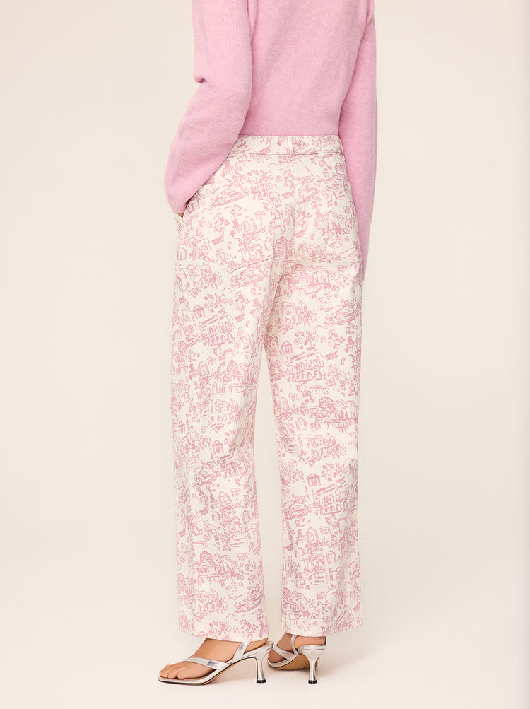 Remi Pink Theatre Print Denim Trousers By KITRI Studio