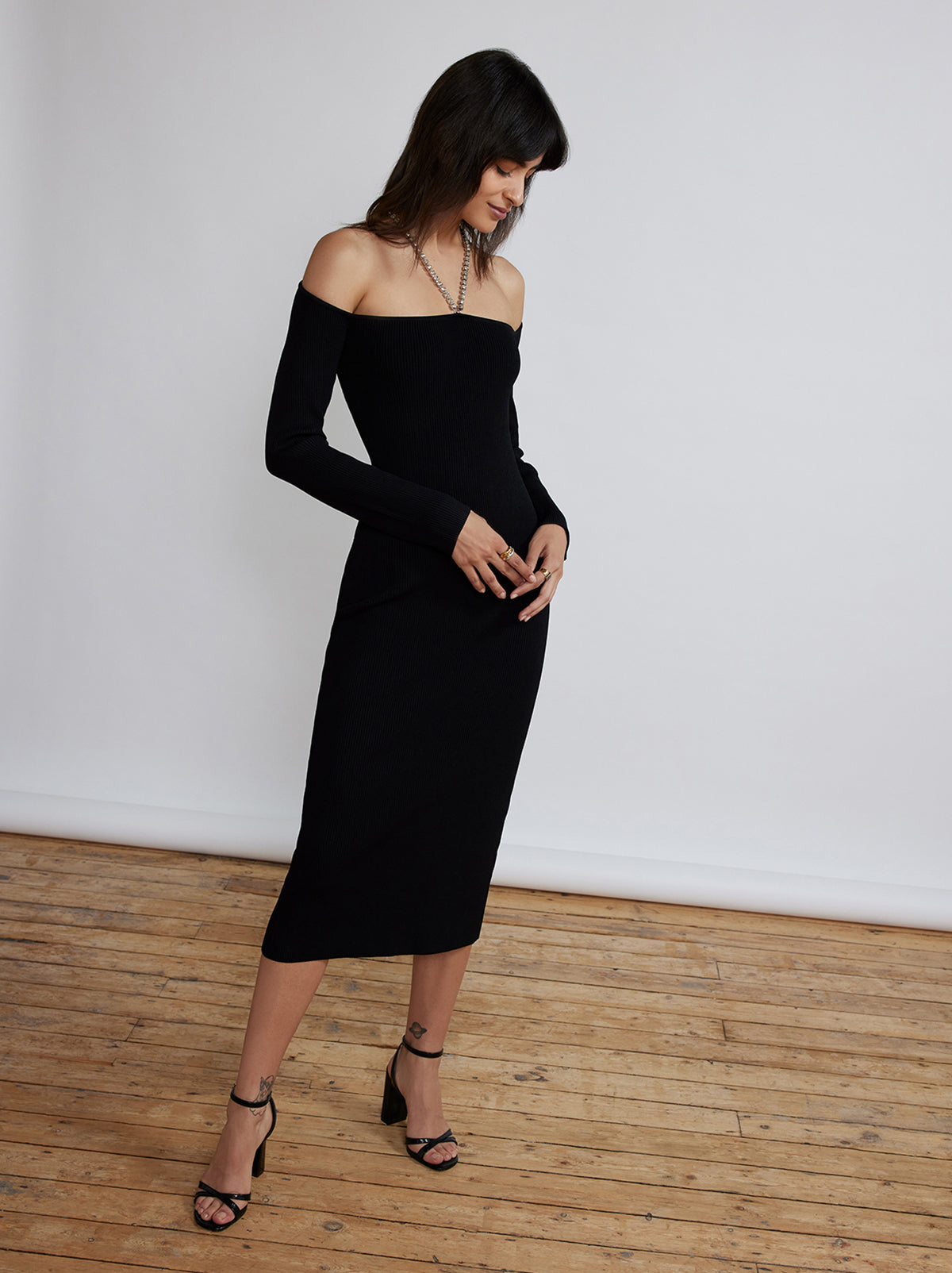 Renee Black Bardot Knit Dress By KITRI Studio