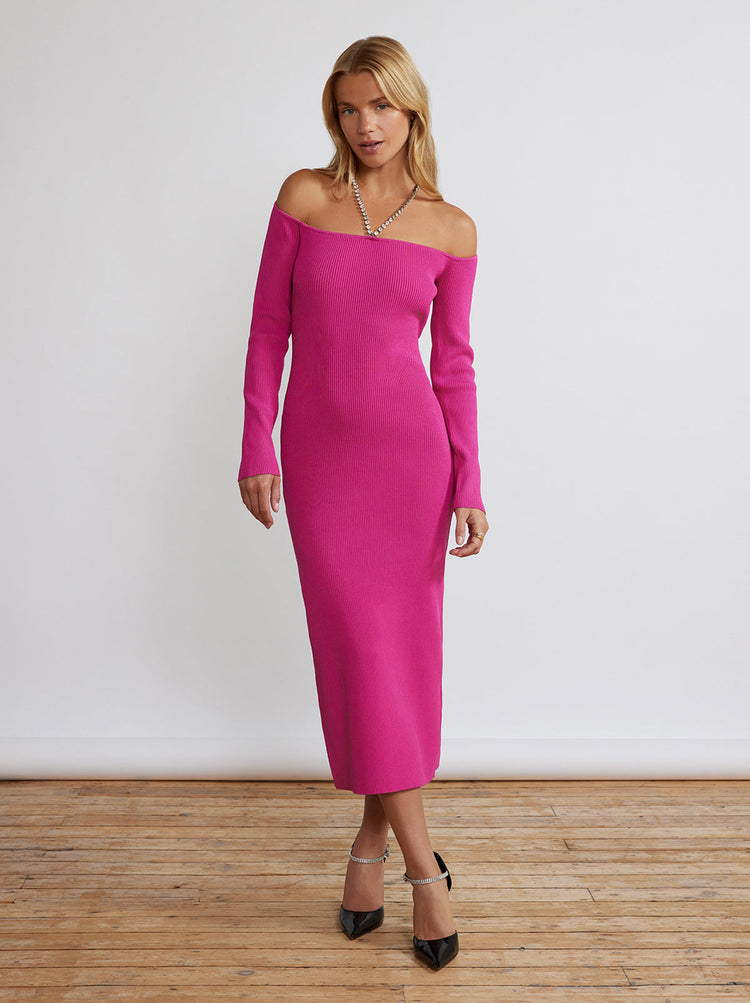 Renee Pink Bardot Knit Dress by KITRI Studio