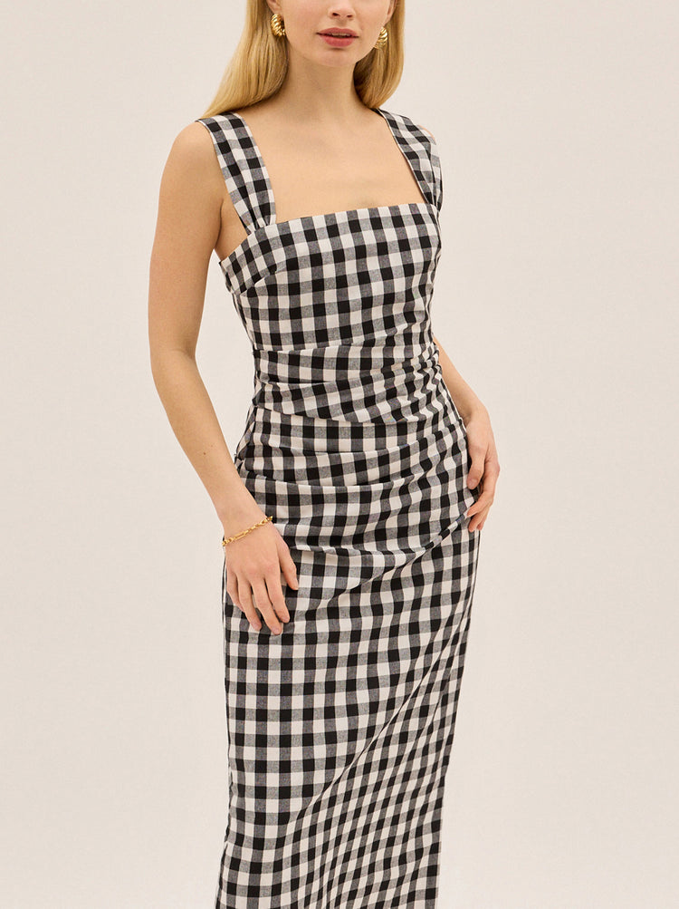 Rita Gingham Linen Blend Dress By KITRI Studio