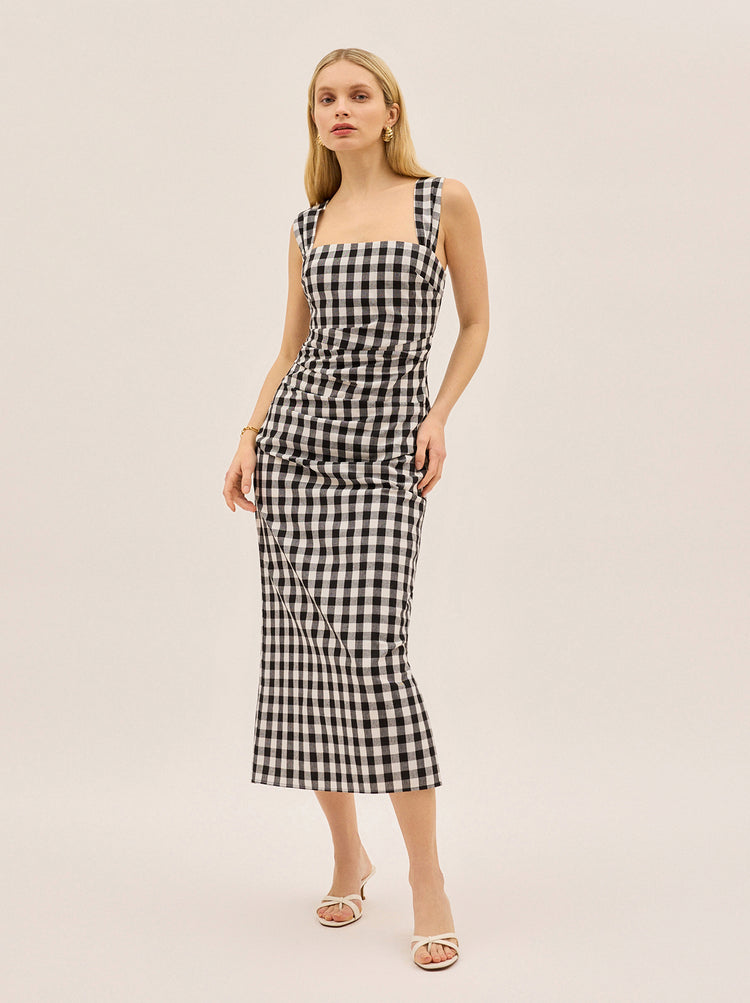 Rita Gingham Linen Blend Dress By KITRI Studio