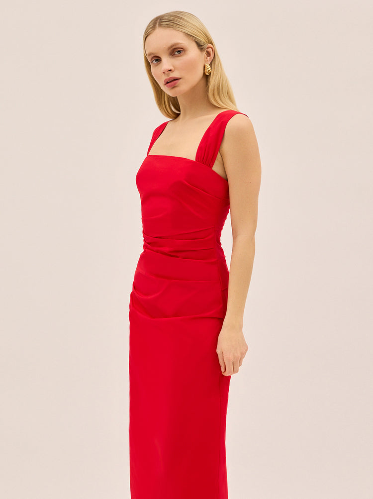 Rita Red Cotton Dress By KITRI Studio