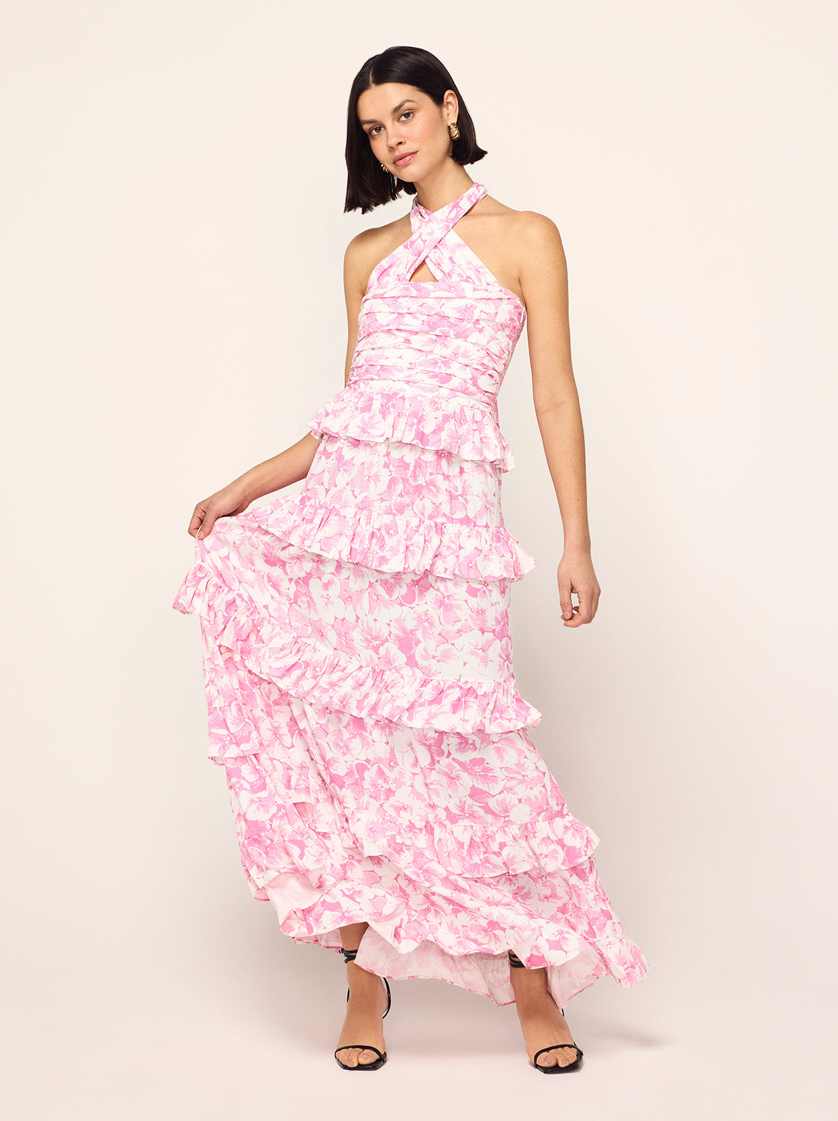 Romily Pink Pansy Print Maxi Dress By KITRI Studio