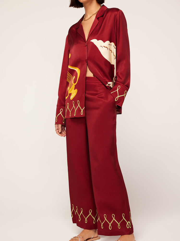 Romina Merlot Cygnus and Lyra Embroidered Trousers By KITRI Studio