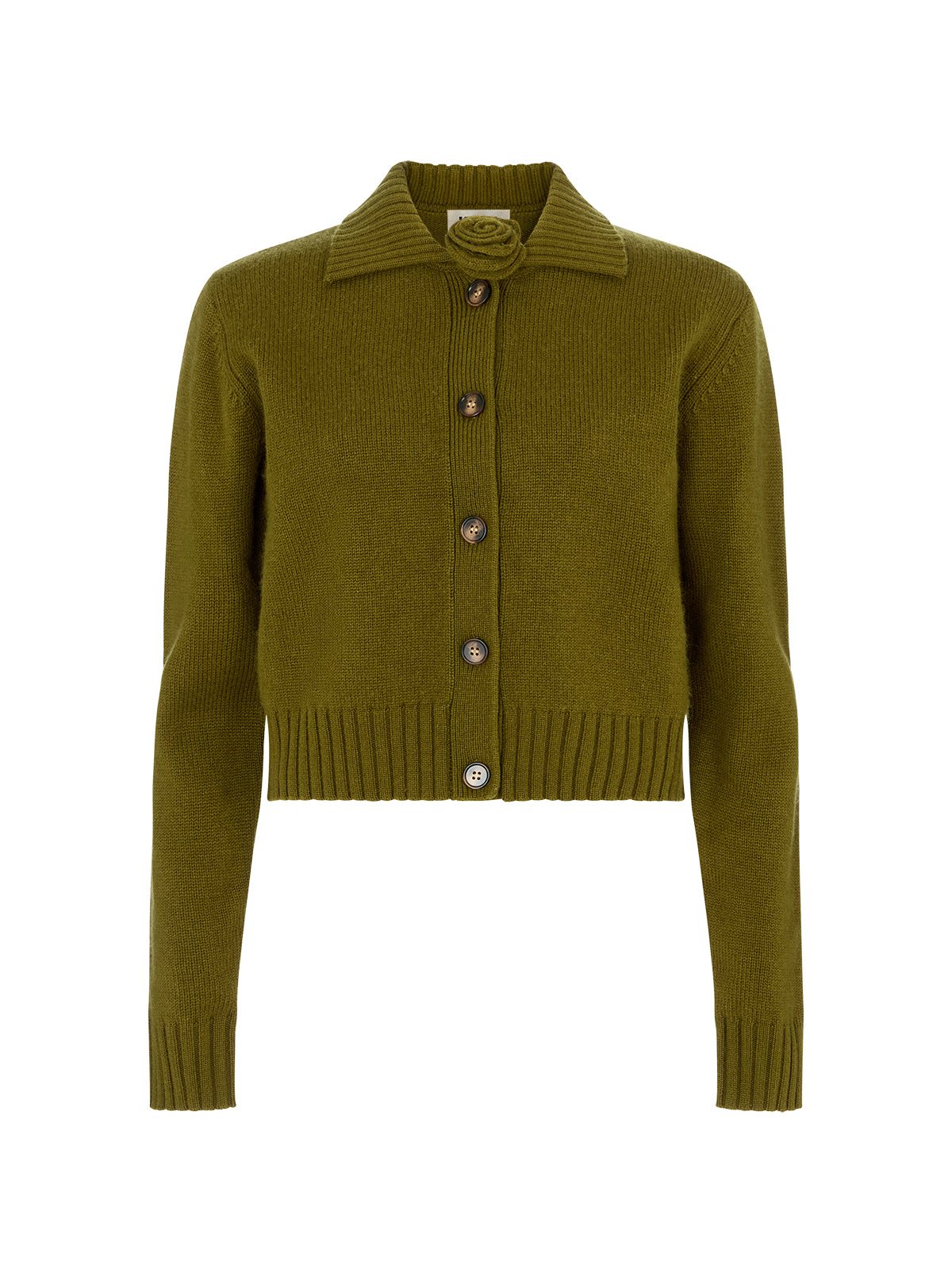 Romy Olive Wool-Blend Collared Cardigan | KITRI Studio