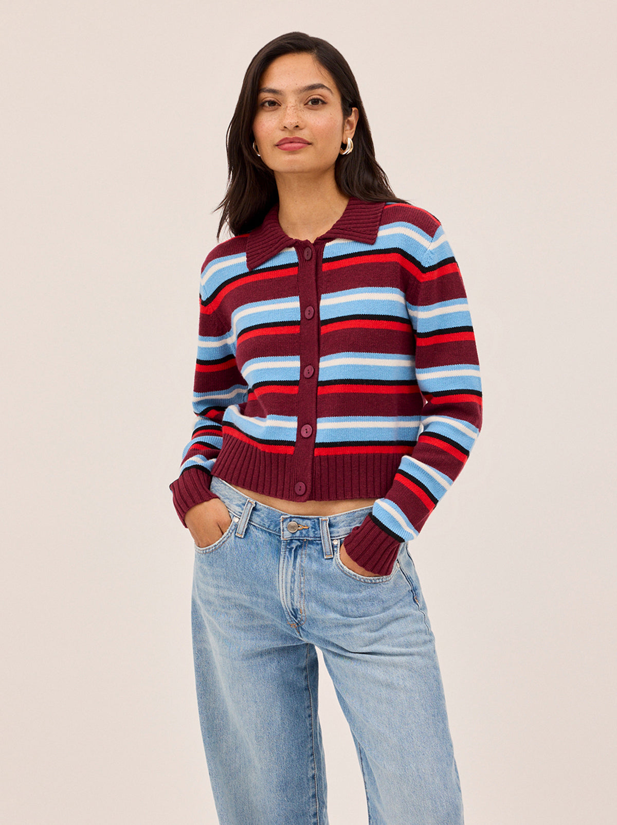 Romy Wool-Blend Striped Collared Cardigan | KITRI Studio