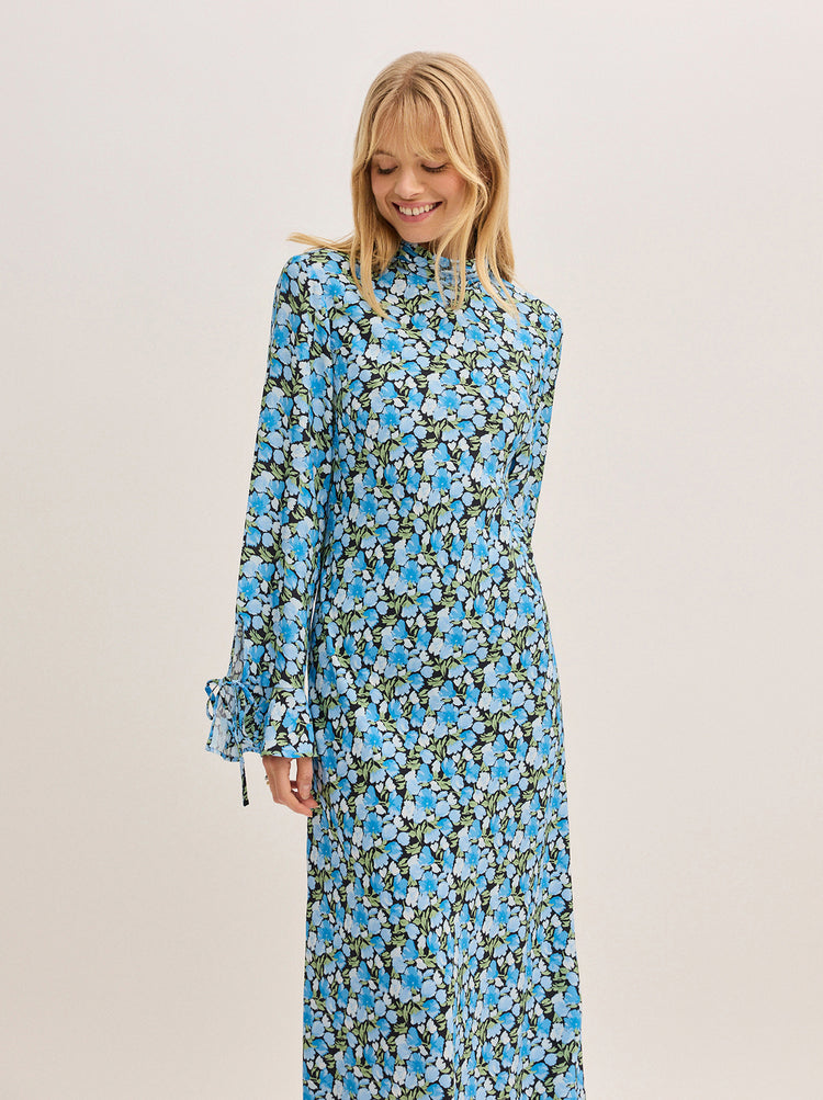Danna Blue Floral Print Midi Dress | KITRI Studio Danna Blue Floral Print Midi Dress | KITRI Studio