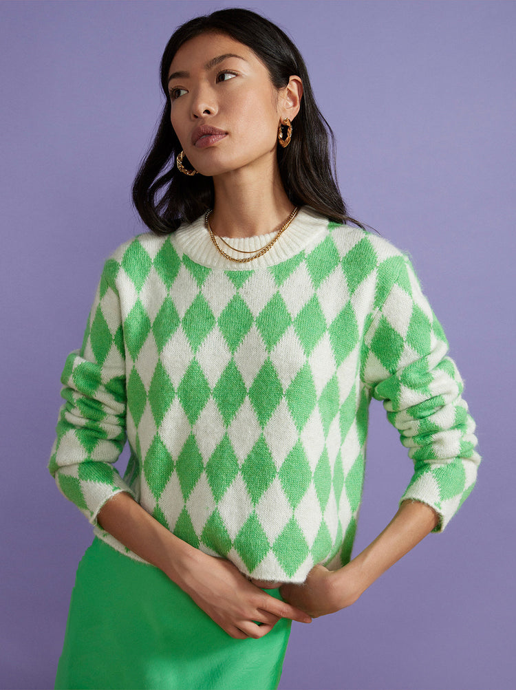 Rory Green Diamond Checker Sweater By KITRI Studio