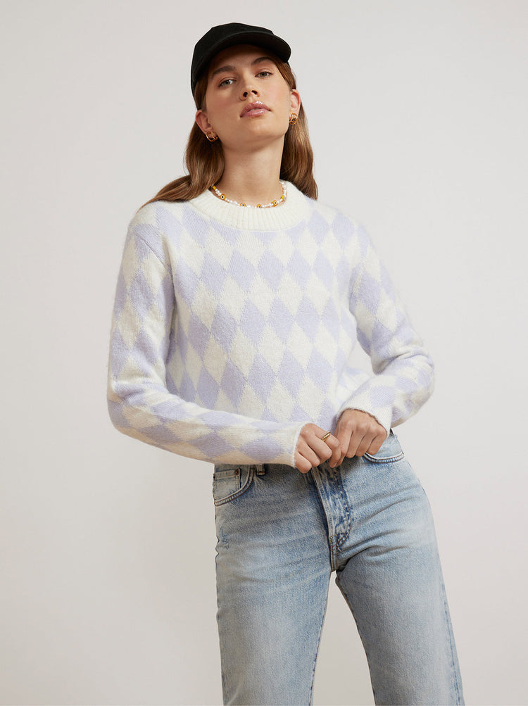 Rory Lilac Diamond Checker Sweater By KITRI Studio