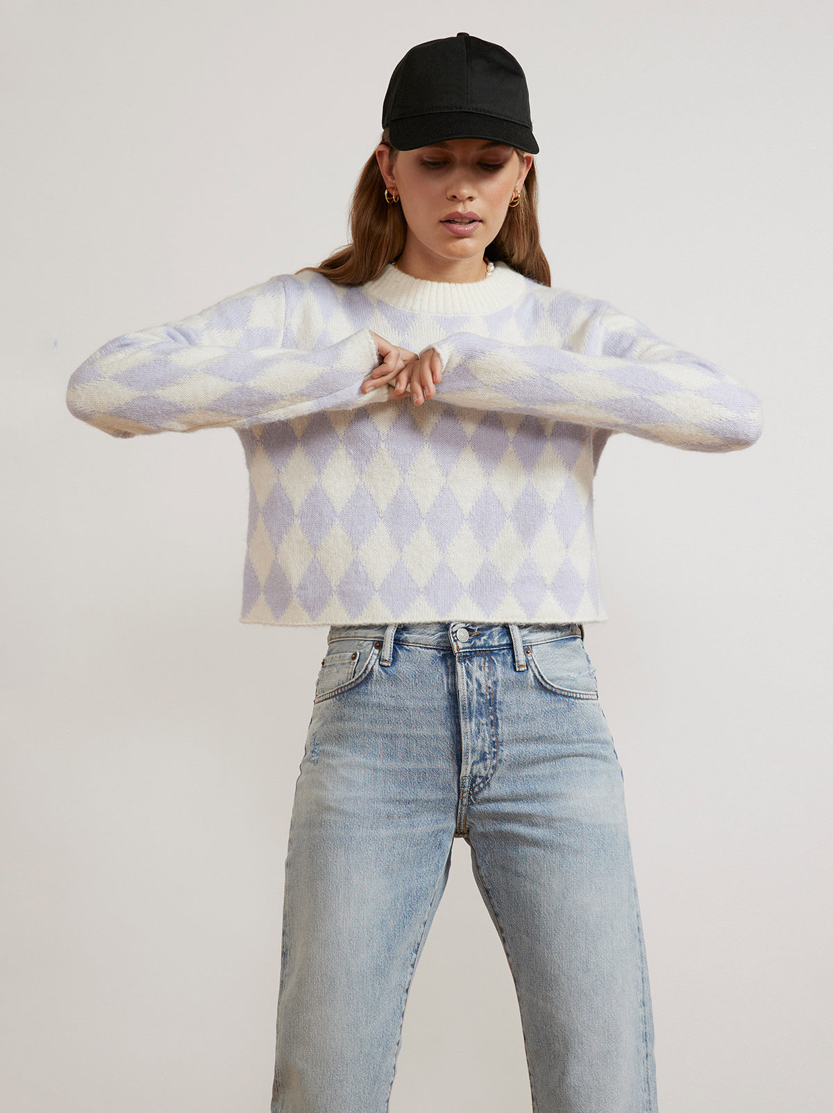 Rory Lilac Diamond Checker Sweater By KITRI Studio