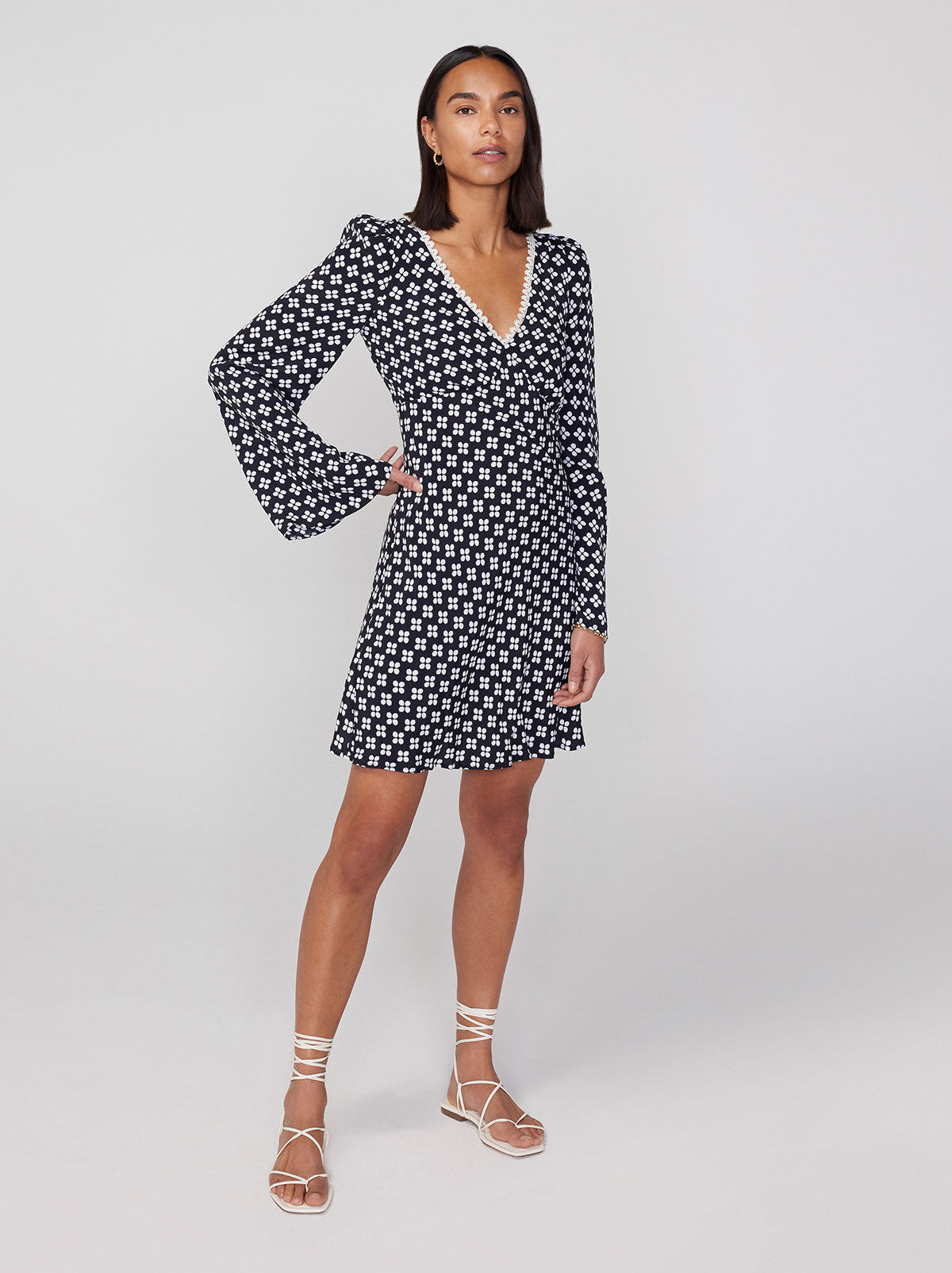 Rosalie Black Polka Floral Mini Dress By KITRI Studio