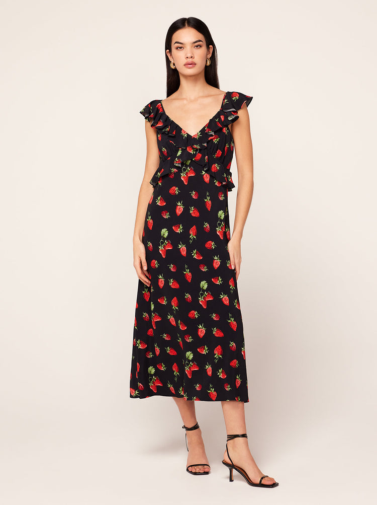 Rosemary Berry Print Midi Dress By KITRI Studio