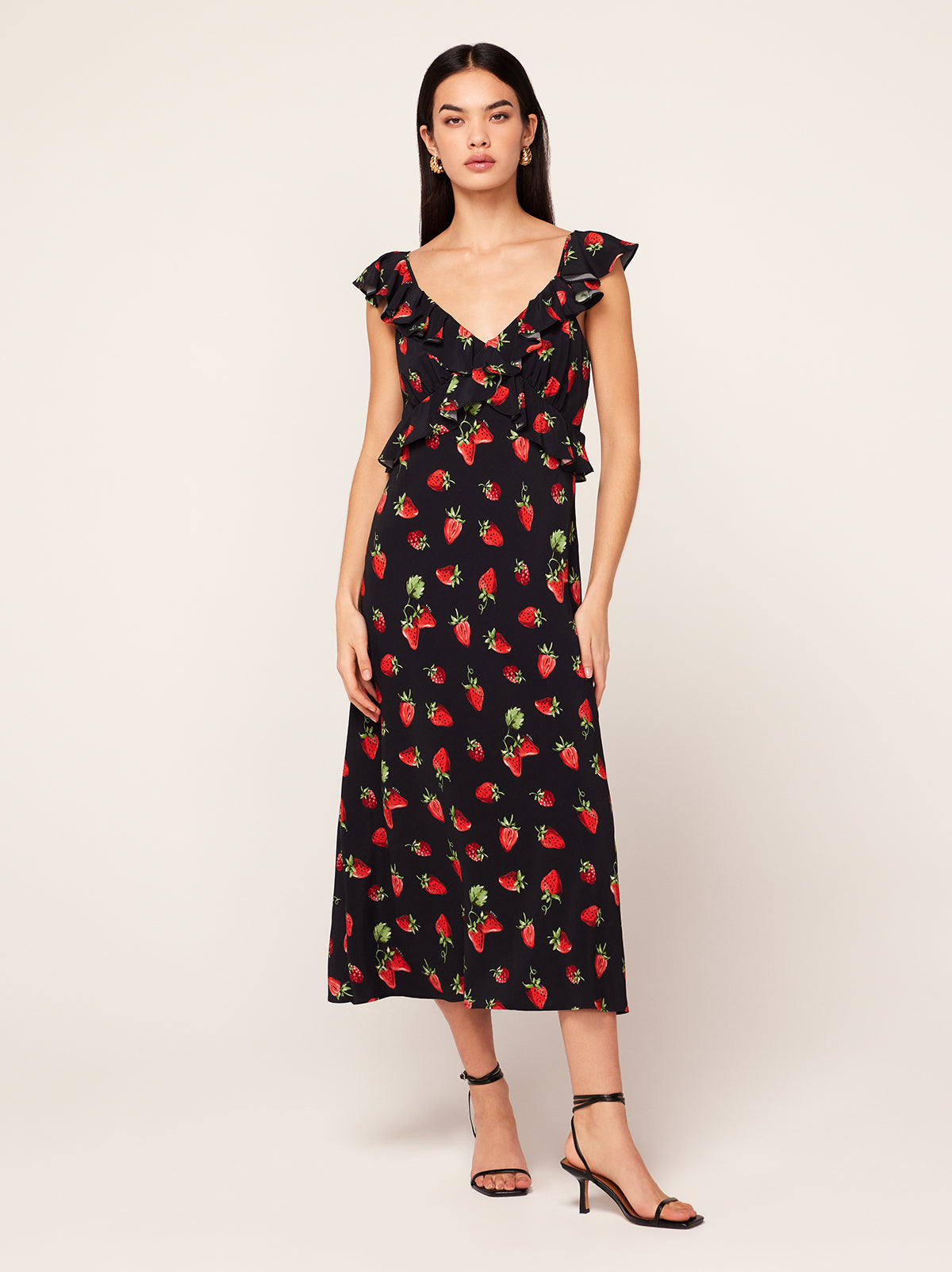 fruit print midi dress Fruit Trolley printed cotton midi dress - red