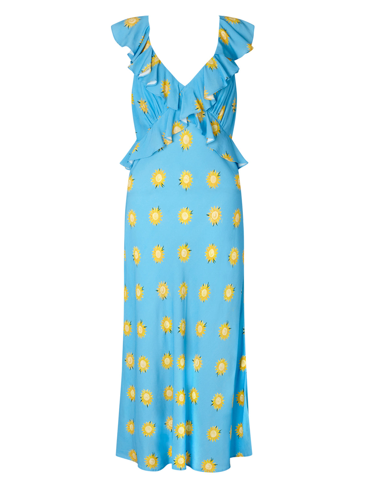 Rosemary Blue Sunflower Print Midi Dress