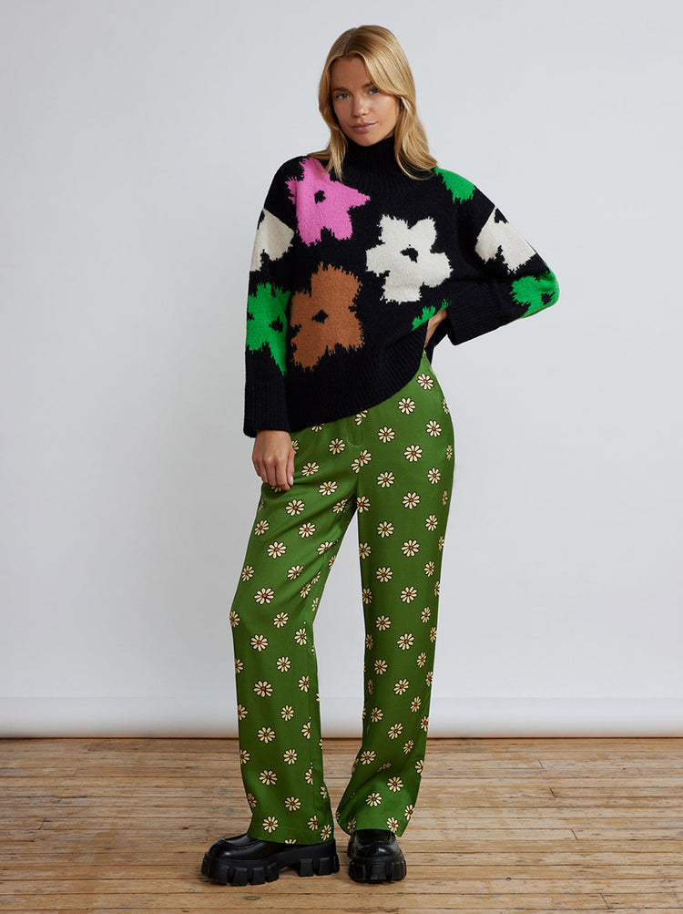 Rowan Green Retro Floral Trousers By KITRI Studio