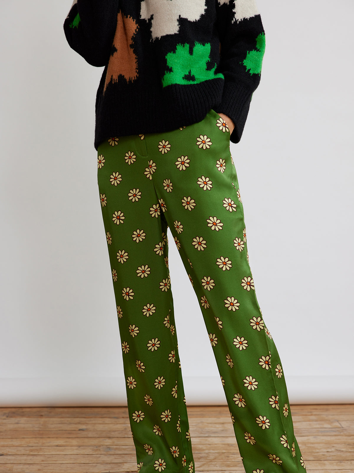 Rowan Green Retro Floral Trousers KITRI Studio