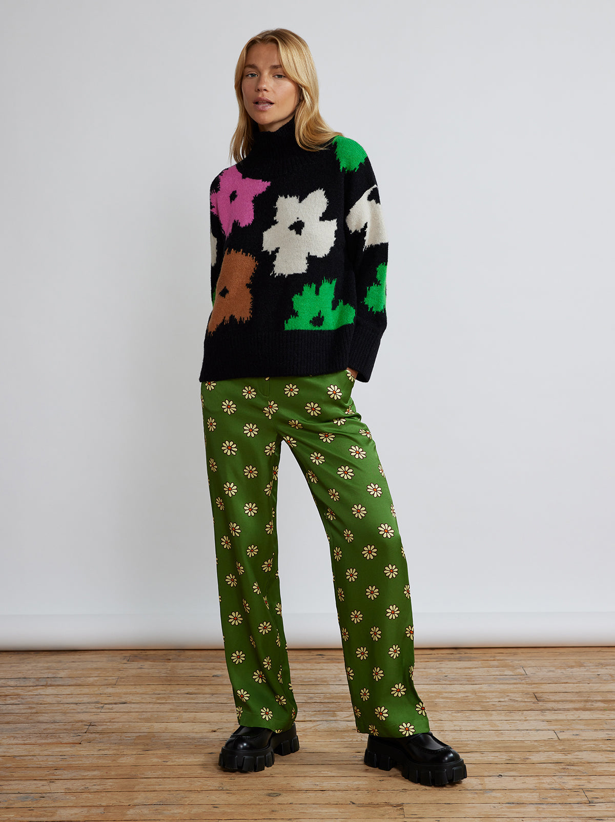 Rowan Green Retro Floral Trousers By KITRI Studio