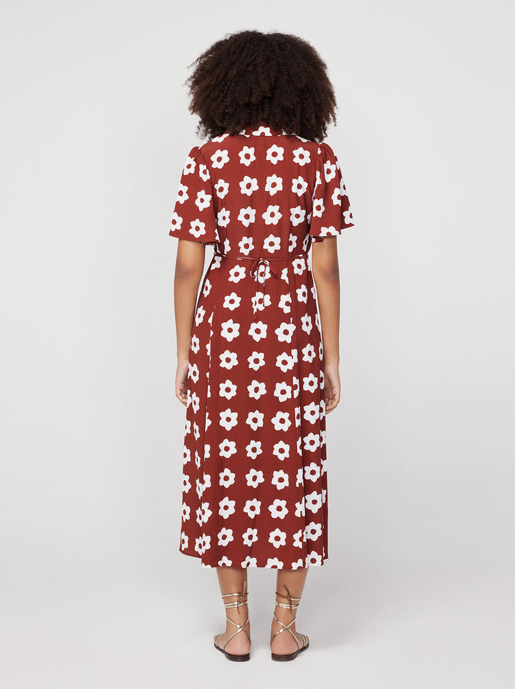 Sabina Auburn Tiled Floral Shirt Dress By KITRI Studio