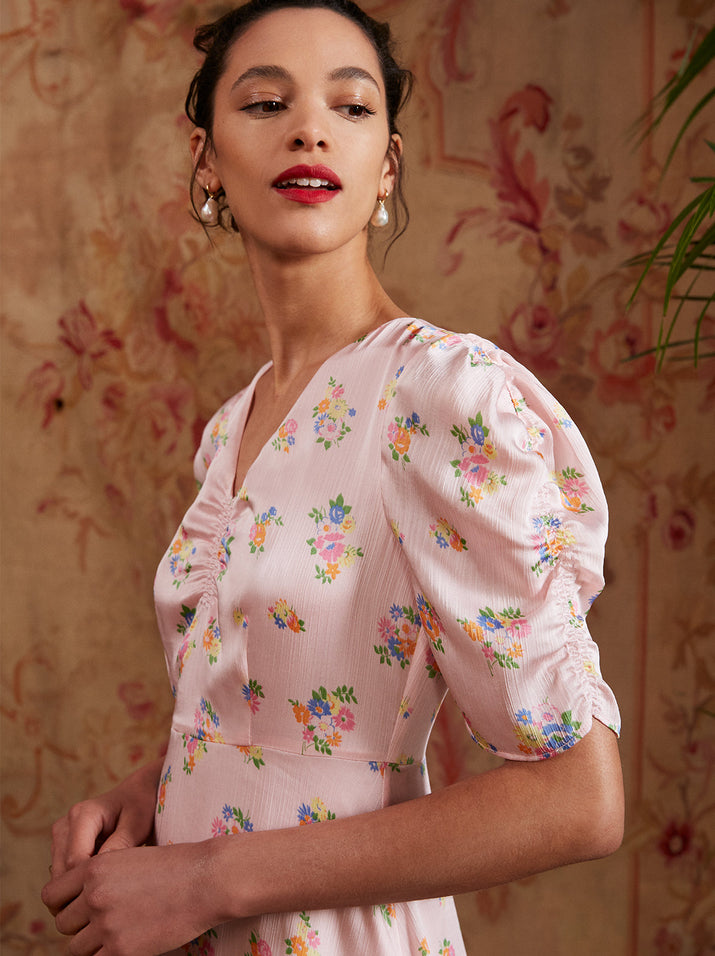 Serafina Pink Floral Print Vintage Maxi Dress Women's Vintage Dresses