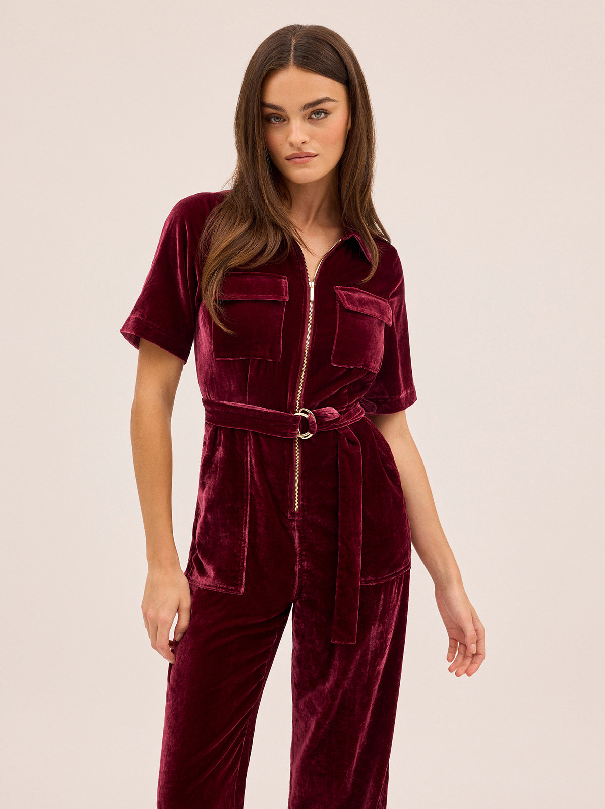 Serena Burgundy Velvet Jumpsuit By KITRI Studio
