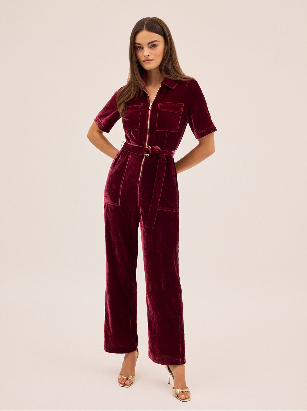 Serena Burgundy Velvet Jumpsuit By KITRI Studio