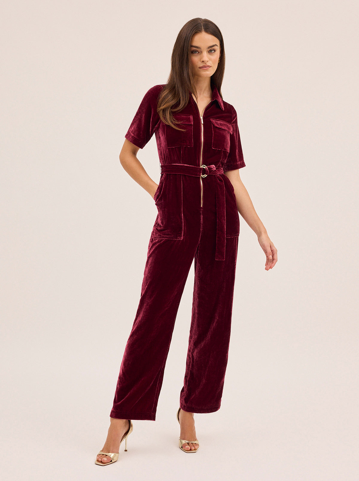 Serena Burgundy Velvet Jumpsuit By KITRI Studio