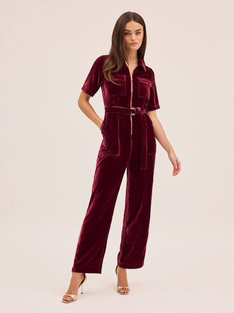 Serena Burgundy Velvet Jumpsuit By KITRI Studio